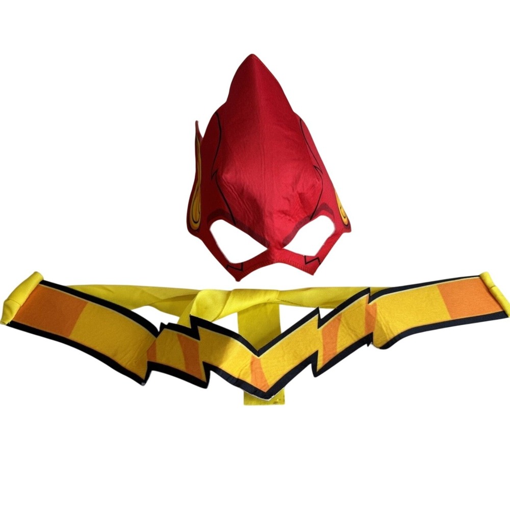 DC Comics The Flash Muscle Chest Costume Kids Red Yellow Jumpsuit Mask Belt - Picture 15 of 16